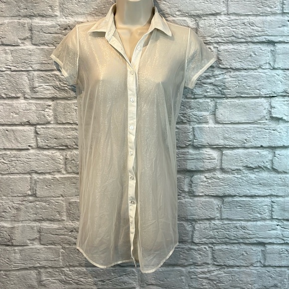 AA Cali Sun & Fun Shiny Mesh Button Up Dress Size XS/S - Picture 3 of 14